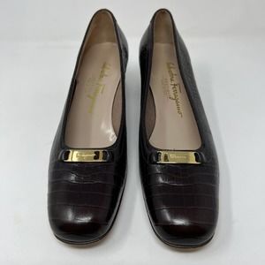 Salvatore Ferregamo Reptile Block Heel Pumps - 8.5